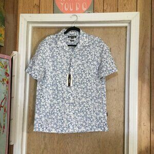 NWT Michael Kors floral blue and white men's button up shirt size small fitted